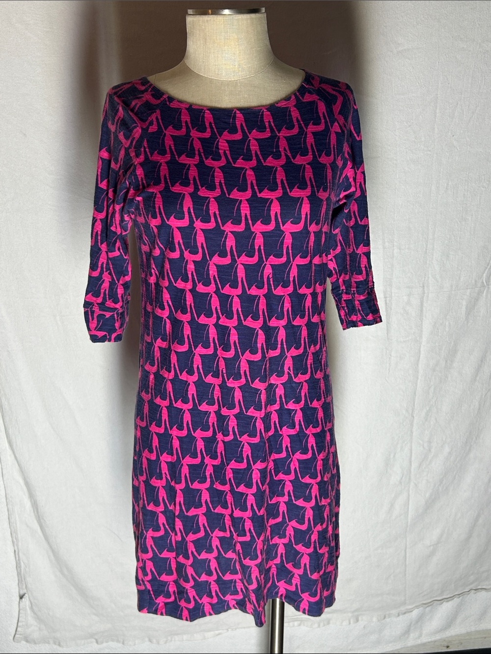 Lilly Pulitzer Navy and Hot Pink Patterned Midi Shift Dress